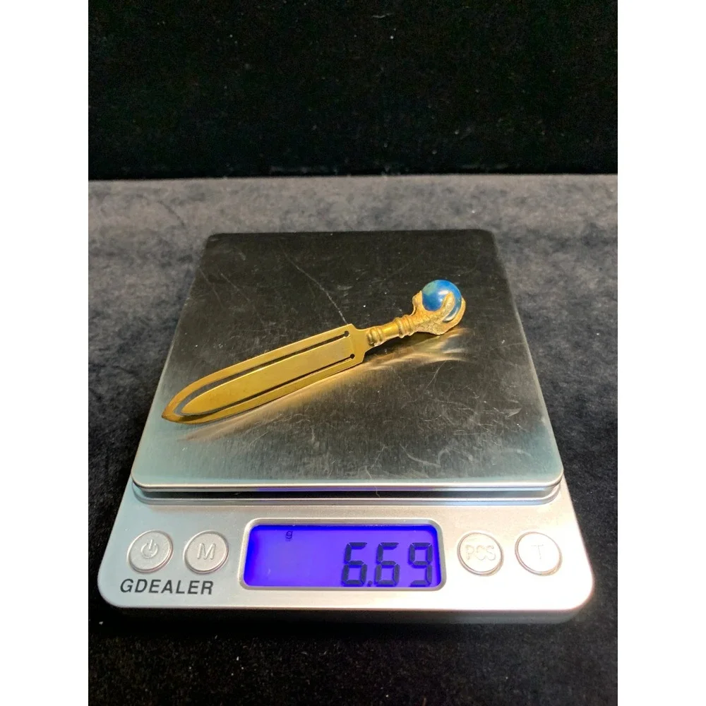 Vintage Germany Gold Tone Dragon Claw Blue Orb Bookmark Gothic Desk Accessory